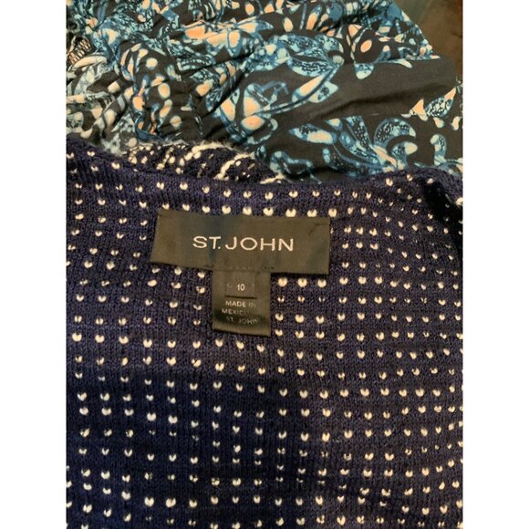 St. John Black Label Navy Blue & White Tweed Knit Sweater Jacket, Size 10 - Picture 5 of 5